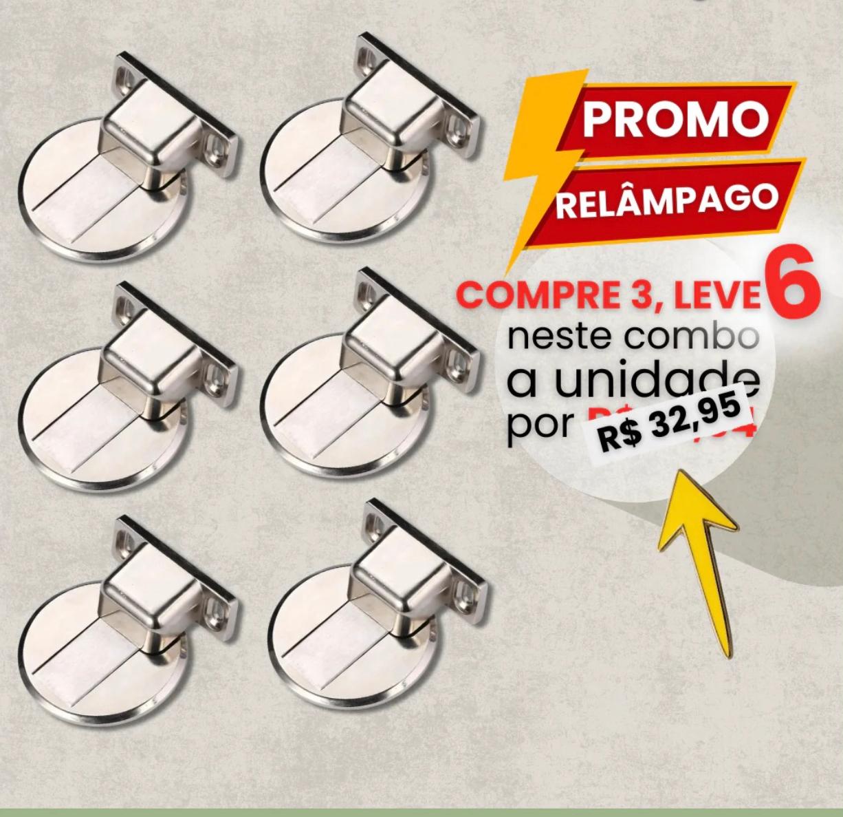 Batente de Porta Magnético Cromado Stop Door - COMPRE e GANHE!!