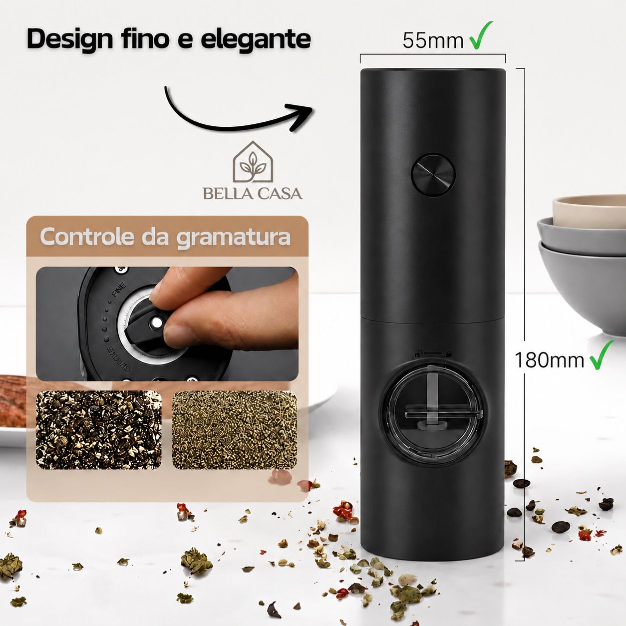 Moedor Elétrico de Condimentos, Sal e Pimenta - Black Grinder